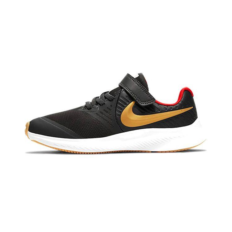 Nike Star Runner 2 Slip Resistant Abrasion Resistant Low Top Kids' Running Shoes Black Gold Red AT1801-010