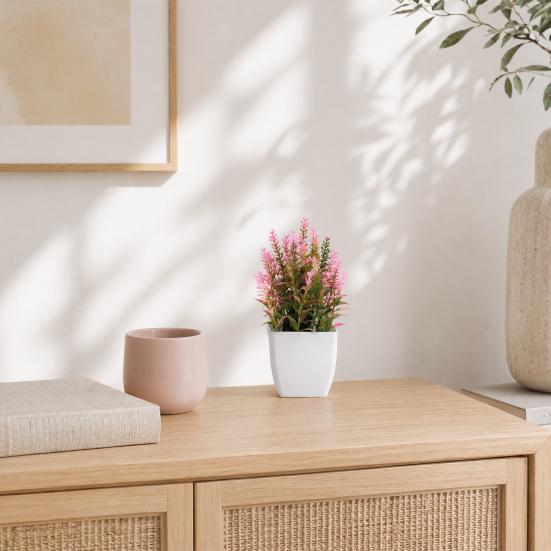 Simulated Small Potted Plants Maintenance-free Pink Faux Flowers With Pots 1 Pc
