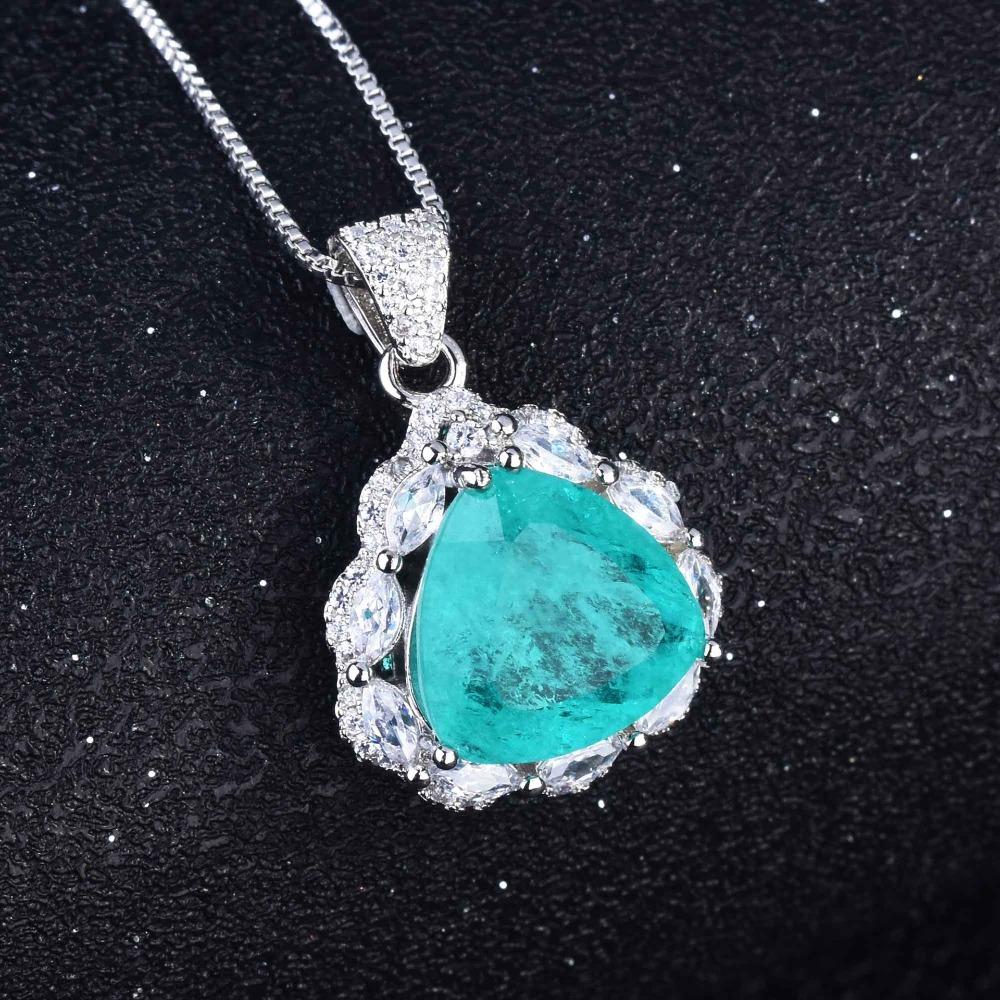 Women Jewelry Set Imitation Paraiba Necklace Light Green Diamond Ring Earrings Triangle Set