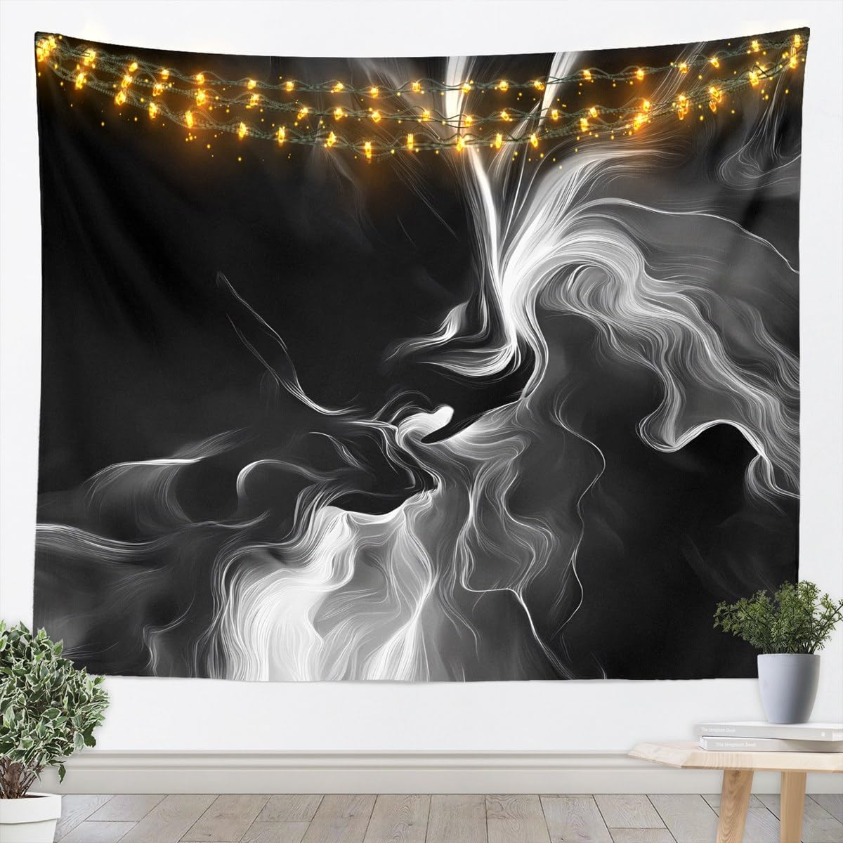 Modern Abstract Tapestry White Black Wall Art Abstract Art Wall Hanging Blanket For Living Room Bedroom Luxury Home Decor Small 70x100CM