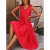 Women Casual Vacation Beach Dress Elegant V-neck Loose Long Dresses Holiday Femme Yellow Black RUFFLES Summer