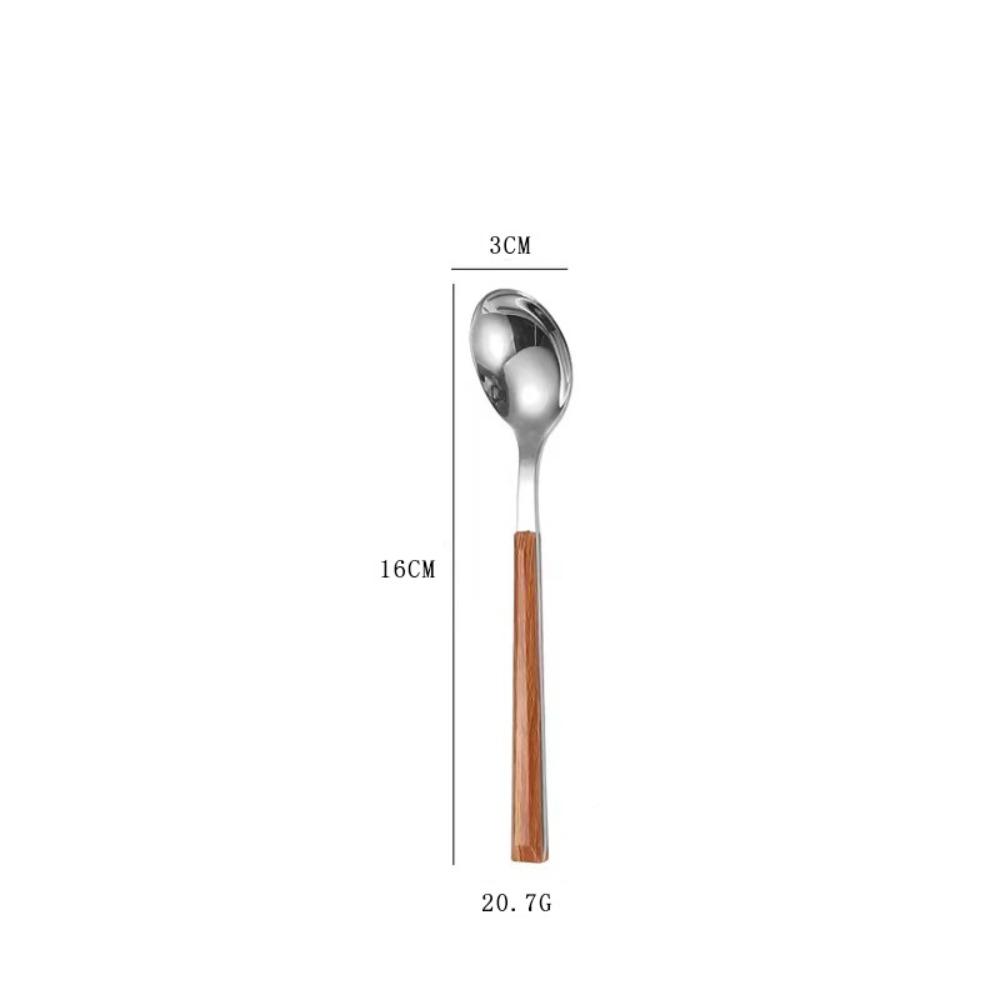 Simplicity Stainless Steel Spoon Fork Knife Wood Grain Portable Steak Knife Western Tableware Thickened Dessert Spoon