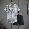 Men's Casual Black & White Graffiti Print Short Sleeve Shirt & Shorts Set - Summer 2025 Style