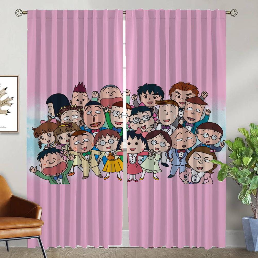 Chibi Maruko-chan Tulle for Bedroom Blackout Curtain for Room 2 Panel Kitchen Curtains Home Interior Curtains Shades Partition