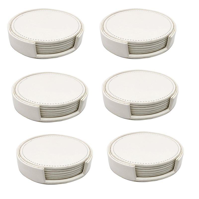 

6PCS Circular Pure Color Leather Coasters Waterproof Heat Placemat Tea Coffee Cup Home Bar Counter Home Decor White белый