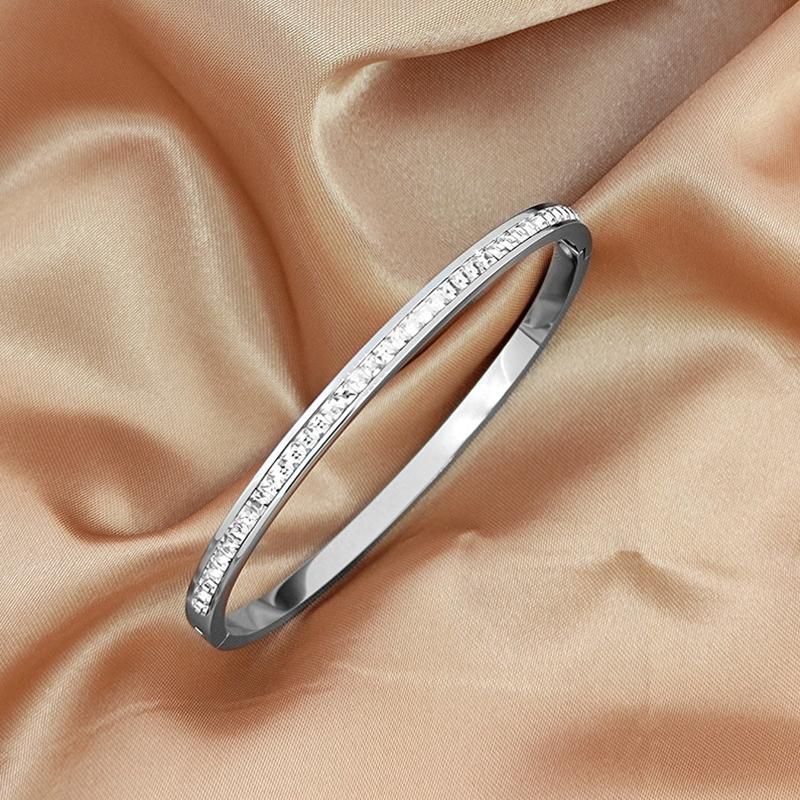 Ins Style Trendy Inlaid Zircon Titanium Steel Light Luxury Bangle Exquisite  Bracelets For Women Man Charm Simple Jewelry