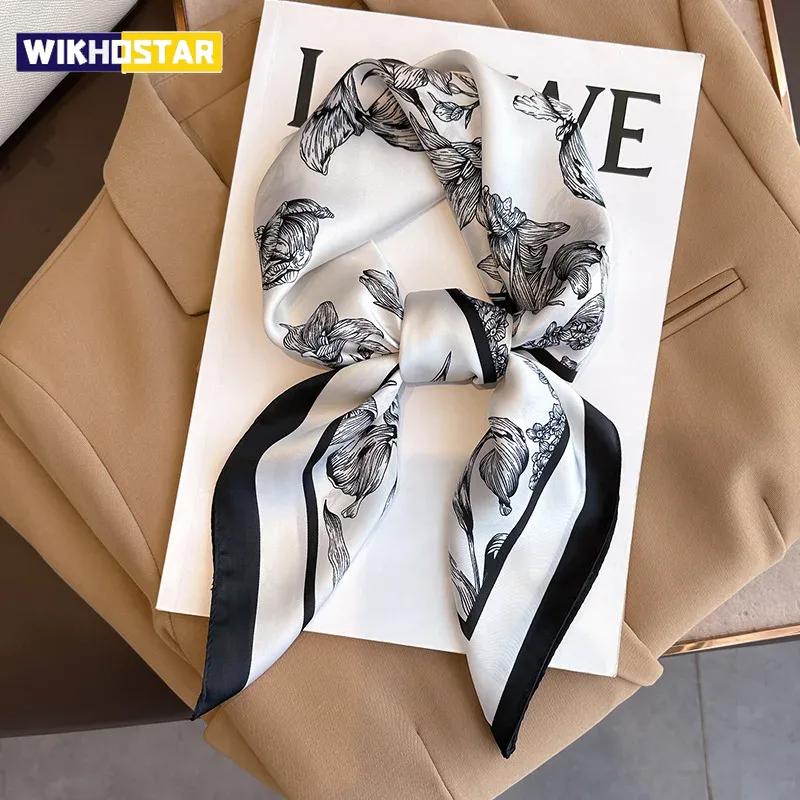 70*70cm Luxury Floral Print Silk Square Scarf Women Foulard Hairband Hands Bag Ribbon Head Hijab Neckerchief Headband Soft Satin