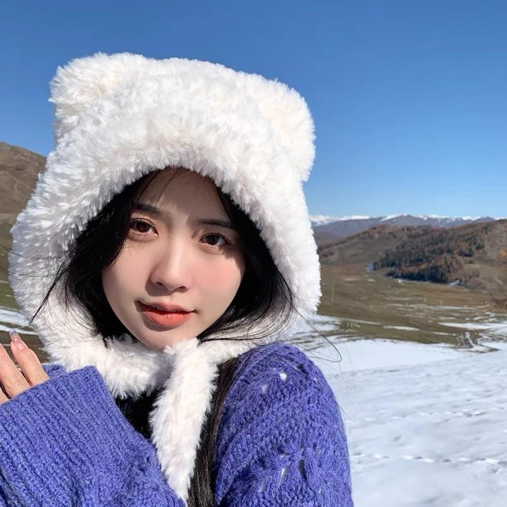Cold-proof Knitted Woolen Hat Bear Ear Ear Protection Cap Fashion Beanies Cap  Outdoor