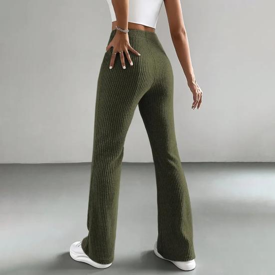 Women Pants High Waist Solid Color Ribbed Casual Trousers Slim Fit Spring