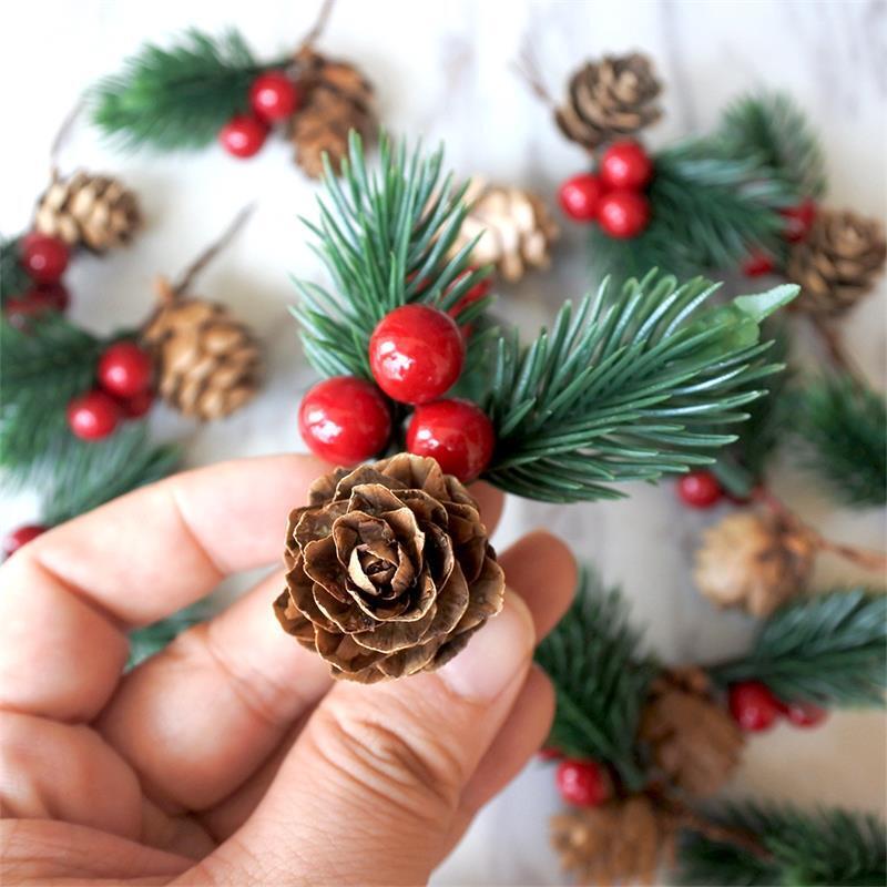 24Pcs Christmas Artificial Flower Red Berry Pine Cone Holly Xmas Party Decor