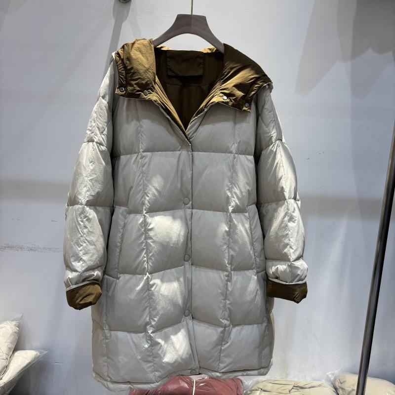 Womens Long Puffer Coat With Hood Oversized Loose Fit Duck Down Winter Jacket White Black Beige Army Green