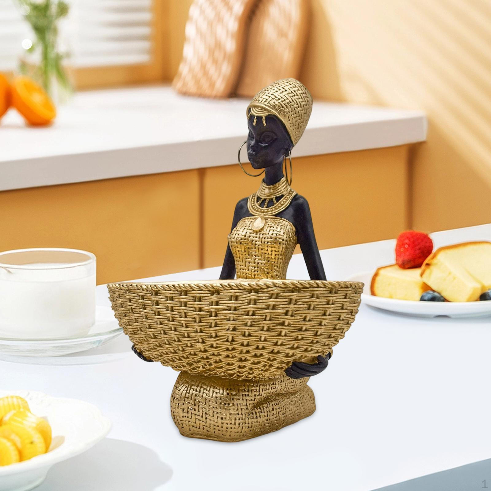 Tribal Lady Sculpture Candy Tray Resin Ornament for Desktop Entryway Gifts