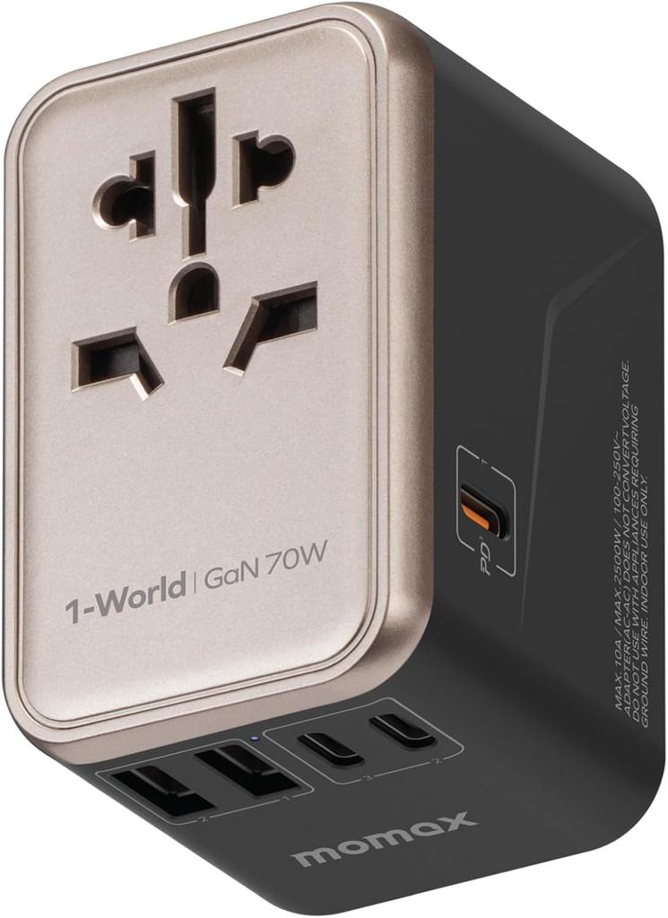 MOMAX 70W Fast Charging PD 70W GaN Fast Power Converter for International Simultaneous Charge for 6 3 PD 2 QC 1 AC International Type Worldwide