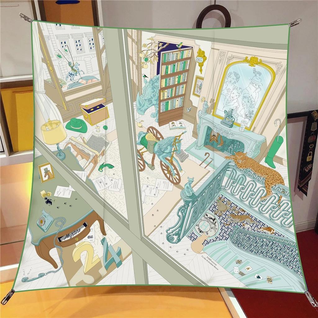 90*90Cm Shawl Summer Sunscreen Square Headcloth Female Silk Scarf Fashion High-Grade Kerchief New Print Bandana Popular Muffler