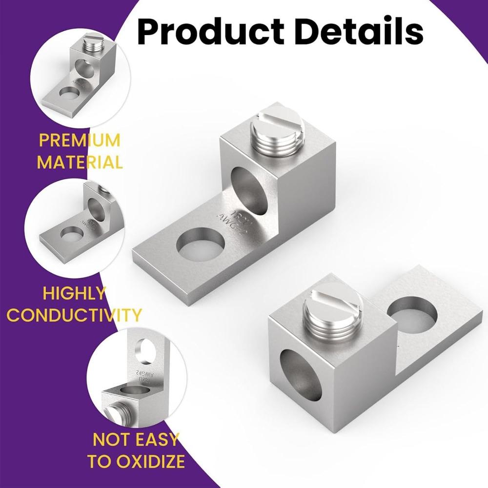 8pcs 1-Hole Design Neutral Lug Kit Aluminum Alloy Mechanical Lug For Electrical Wiring