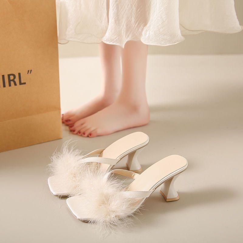 Internet celebrity going out versatile sandals women wear 2025 summer new fashion women's shoes thick heel niche sandals Mao Mao slippers