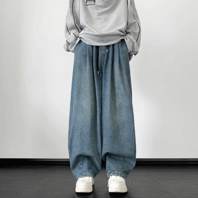 

Джинсы мужские весна осень широкие джинсы мужские свободные прямые джинсовые брюки Harajuku винтажные синие джинсовые брюки уличная одежда S синий