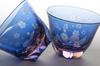 Glass Studio Saiho Edo Kiriko Sake Cup with Cherry Blossom Gift Flower Kiriko Glass Design, Blue-Pink, Boxed,