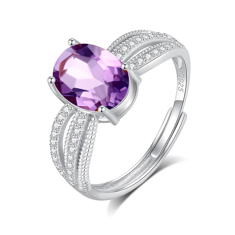 

S925 sterling silver ring women s adjustable non-fading inlaid natural crystal stone high-end accessories women s daily jewelry gift Adjustable opening
