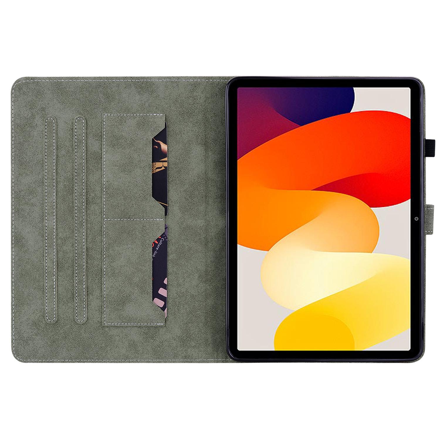 

Для Xiaomi Redmi Pad SE Cover Cute Tiger Imprint Leather Case with Card Slots Green