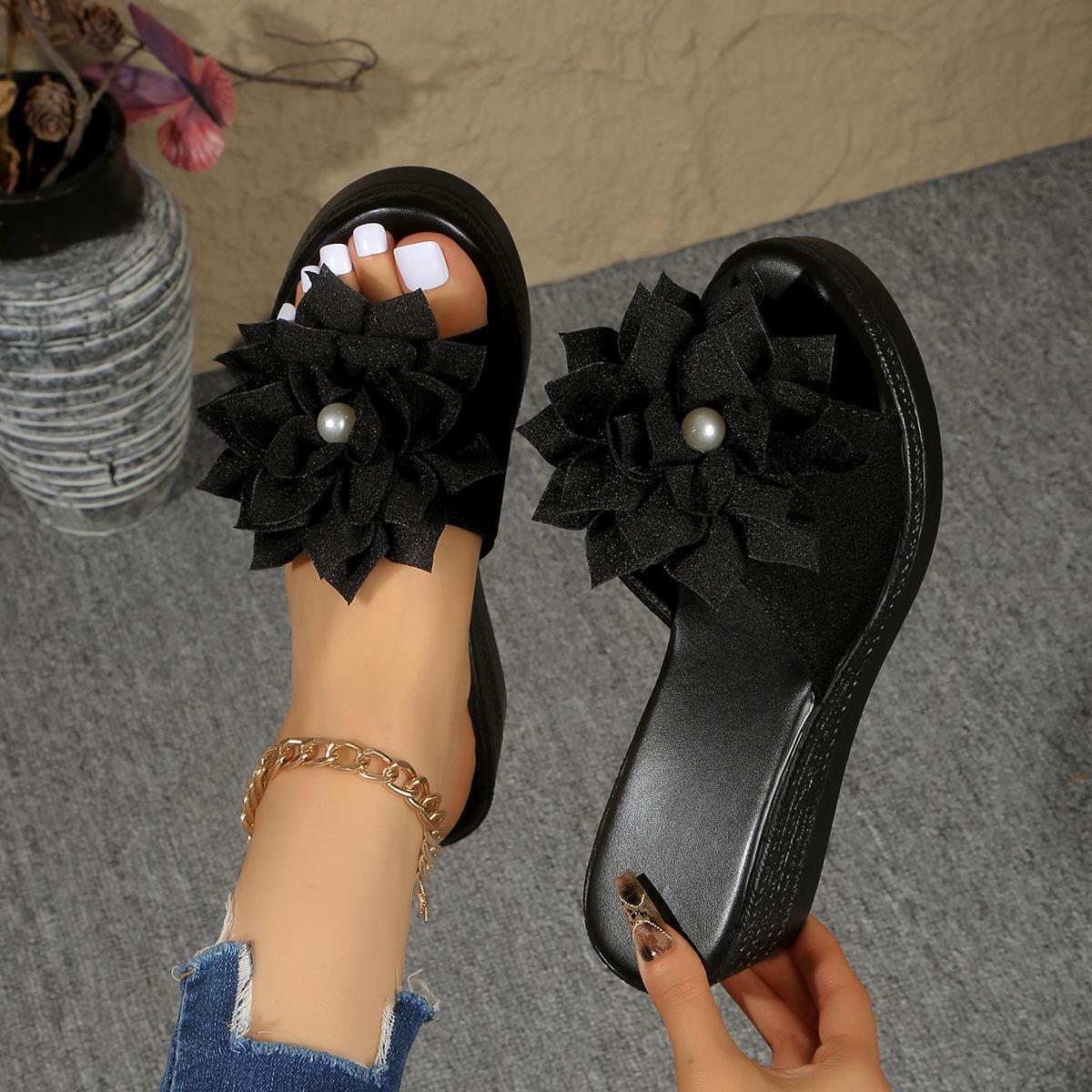 Large Size Flat Round-toe Wedge Heel Women s Shoes - Sandals 35 чёрный