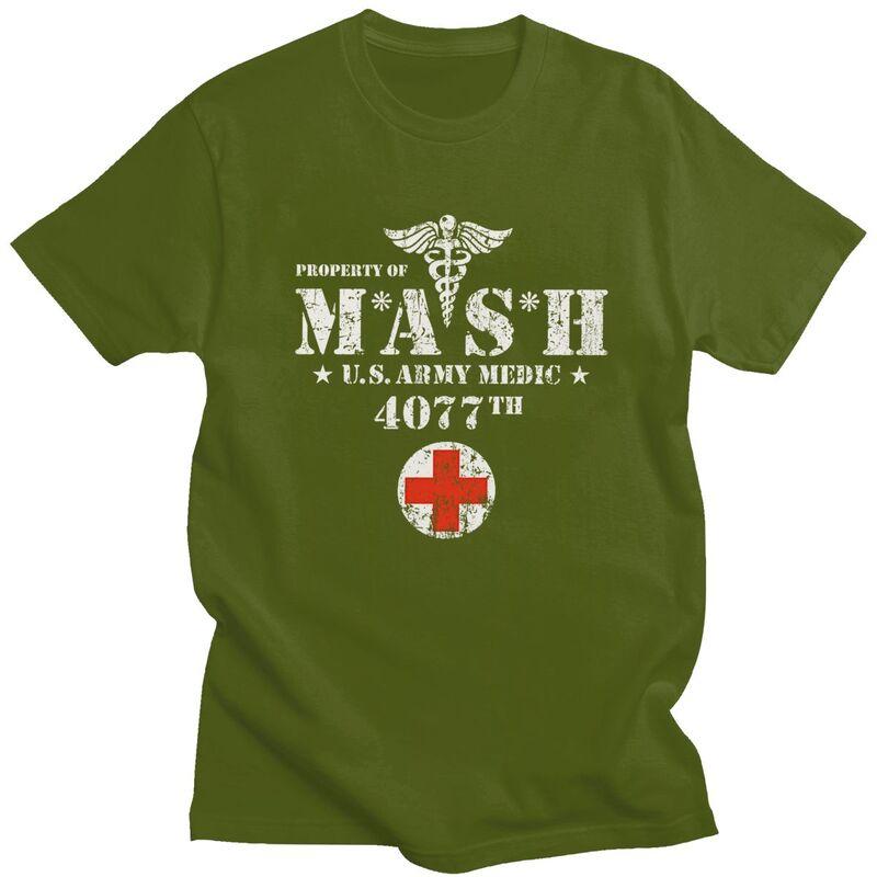 Custom Vintage Mash Tv Show Tshirts for Men Short Sleeves Casual T Shirt Cool Tshirts Loose Fit 100 Cotton Tees Gift