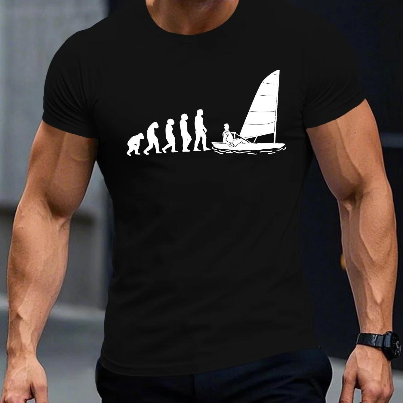 Mens printed Tshirt 100 cotton simple sailing pattern daily breathable loose and comfortable Tshirt S