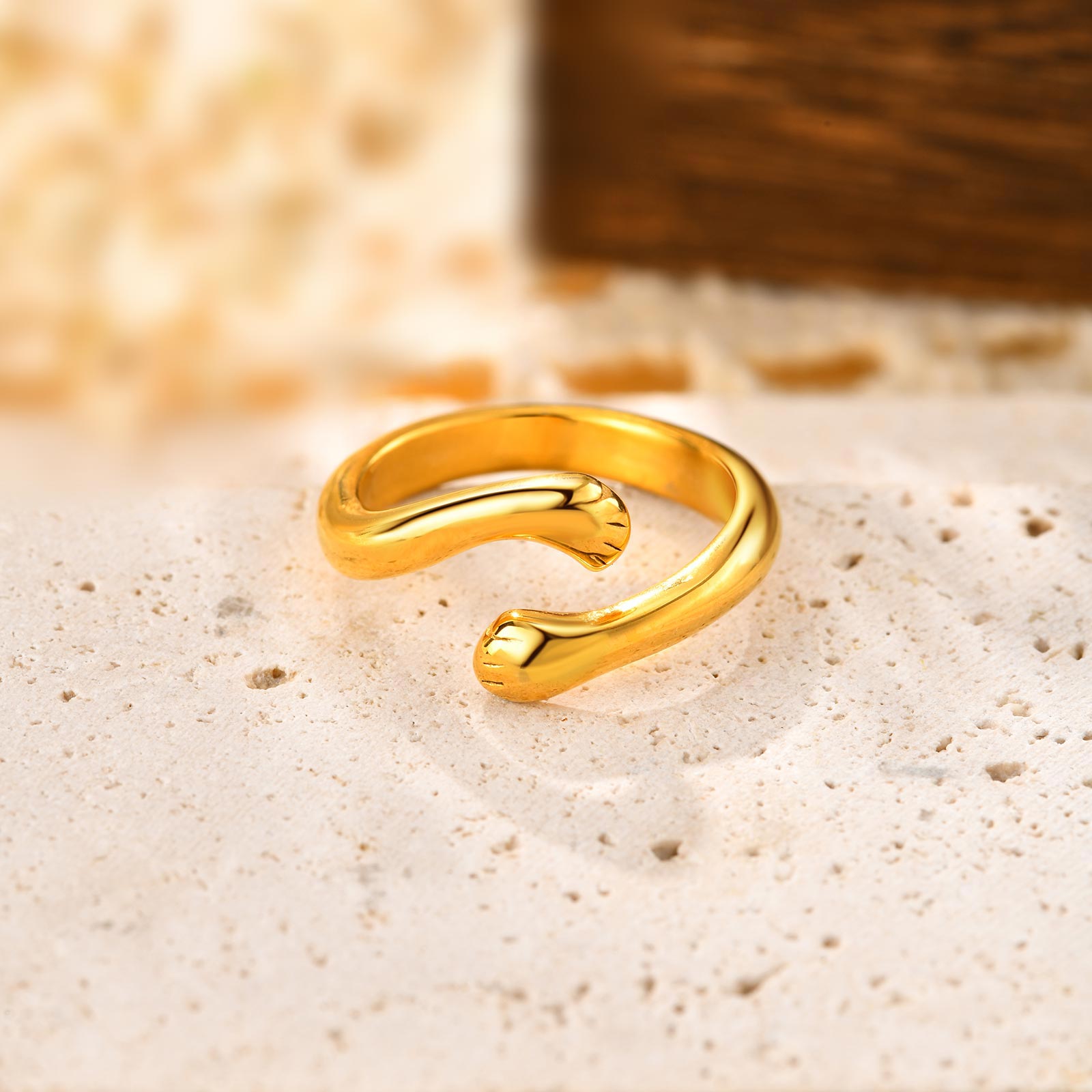 

Creative Geometric Embrace Ring for Women, 18K Gold Plated High Polished Opening Rings, Waterproof Stainless Steel Jewelry Gift 6