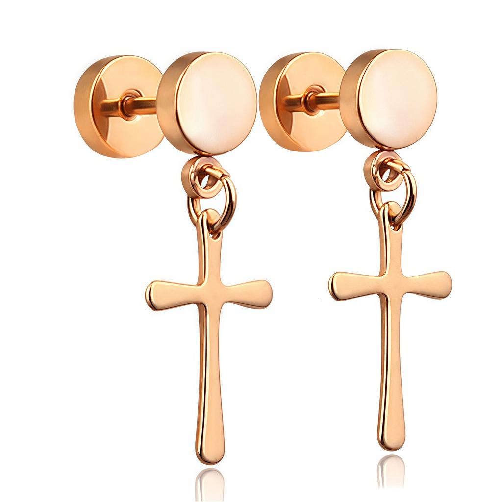 1Pair Small Cross Black Stainless Steel Stud Earring Piercing for Women Male Minimalist Jewelry Y2k Decorations Trend Vintage