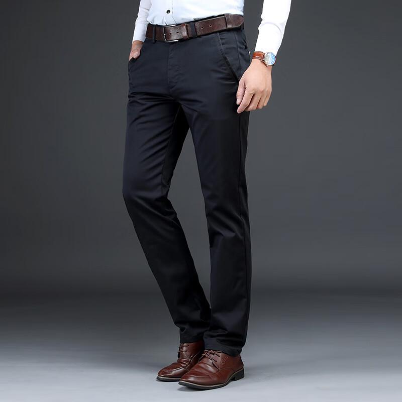 Fengxun Men's Autumn/Winter Stretch Straight Business Casual Pants
