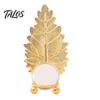 Light Refraction Ornament Faux Crystal Ball with Gold Leaf Stand, Metal Statue Clear Sphere Transparent Decorative for Office, Bedroom, Entryway,
