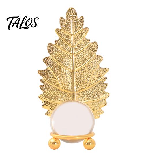 Light Refraction Ornament Faux Crystal Ball with Gold Leaf Stand, Metal Statue Clear Sphere Transparent Decorative for Office, Bedroom, Entryway,