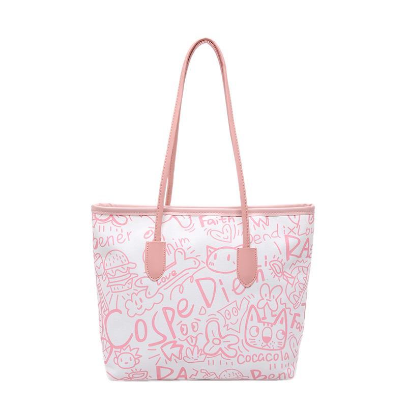 Graffiti canvas bag women's 2025 new casual shoulder bag large capacity student class commute tote bag