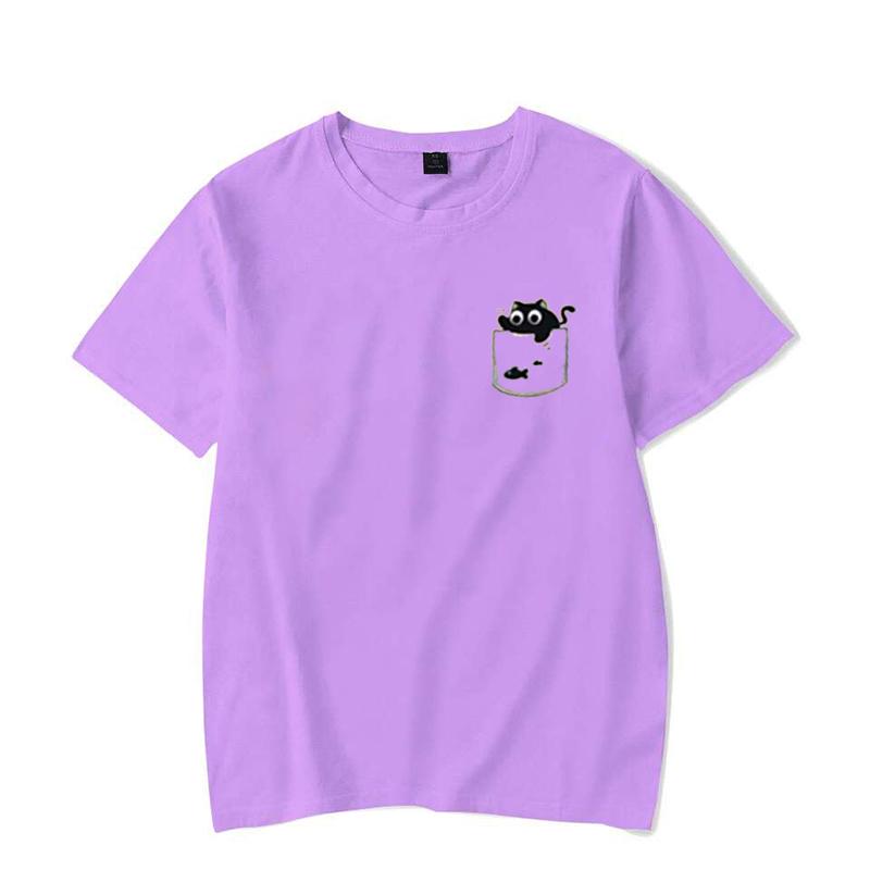 Hot T-shirt Retro Fashion Black Cat Printing T-shirt Oversized Women Men Cool Summer Cartoon Loose T-shirt