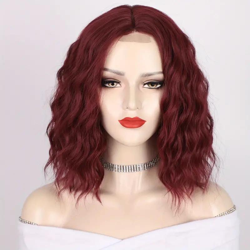 

Синтетические короткие волнистые парики, черный, коричневый, розовый, винно-красный парик, волосы до плеч для женщин, средняя часть, термостойкий парик вино красного