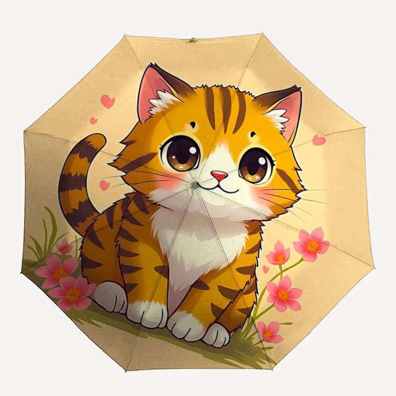 1pc Charming Cat Pattern Automatic Umbrella, 8 Iron Frames,Suitable for Office, Travel and Outdoor Adventure.P026