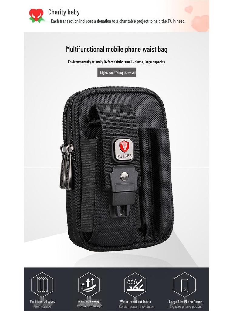 Men's Leather Phone Waist Bag - Vertical, Multifunctional, Double Layer, Casual Construction Style, Fits 6.7/6.8 Inch Devices