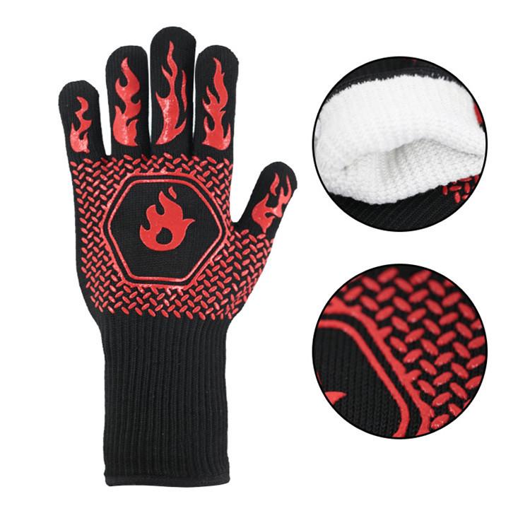 Thickened Aramid BBQ Gloves - 500°F Flame Retardant & Insulated, EN407 Certified, Customizable Anti-Scalding Protection