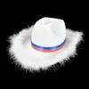 White Star Accented Frayed Denim Hat With Us Flag Ribbon For Celebrations And Party Events