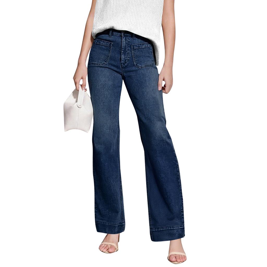 Women's High-Rise Cargo Jeans With 6 Pockets Straight-Leg Wide-Leg Casual Loose Fit Jeans