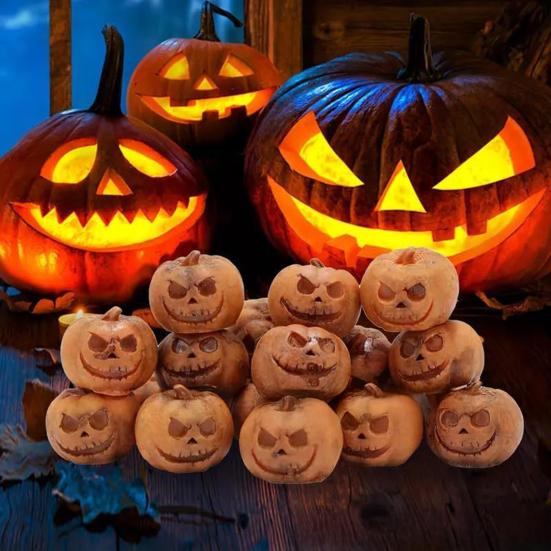 20Pcs Halloween Mini Pumpkin Decorations Resin Miniature Pumpkins Figurines Statues Ghost Themed Crafts Sculptures