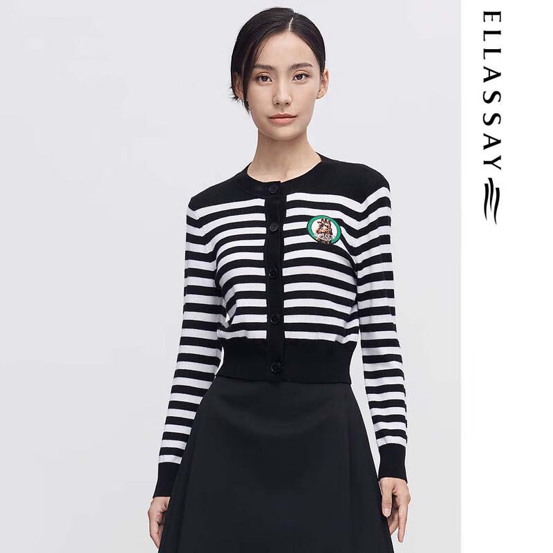 

ELLASSAY Women s Striped Color-block Jacquard Knit Sweater M