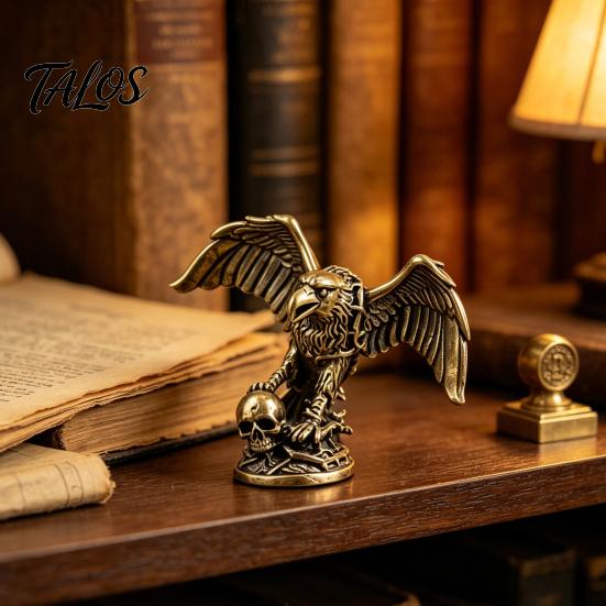 Unique Dark Art Collectible Eagle Skull Figurine, Small Vintage Bird Statue, Solid Brass Decorative Aged Bronze Figure Sculpture for Home Office Desk