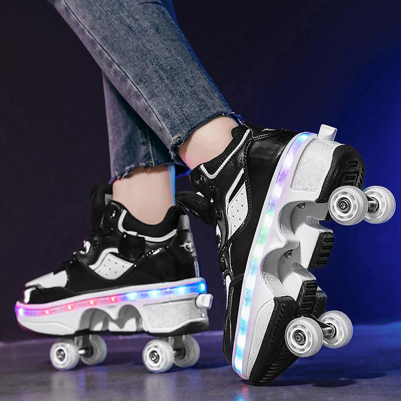 Four-wheel Runaway Shoes Children's Luminous Pulley Shoes Boys and Girls Skates Deformed Wheel Shoes