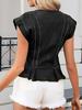 Women's V-neck Button-up Slim Fit Pleated Denim Vest Top