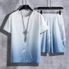 Men's Korean Style Gradient Ice Silk Short Sleeve Set with Shorts