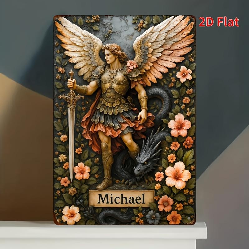 

Printing Archangel Michael Iron Wall Art Waterproof Metal Signage for Home Cafe and Bedroom Decoration es 20x30 centime aluminum 20x30cm