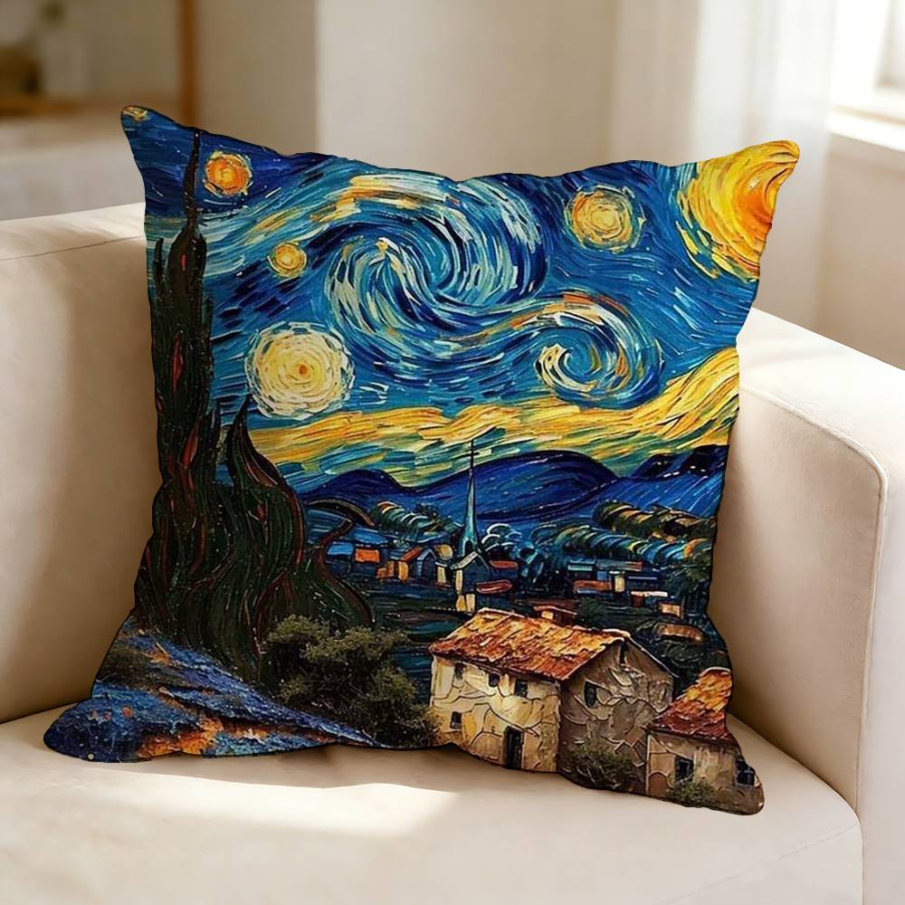 Federa per Cuscino Stampata Quadrata DoubleSided con Pitture di Van Gogh per Camera da Letto, Comodino, Cuscino da Divano