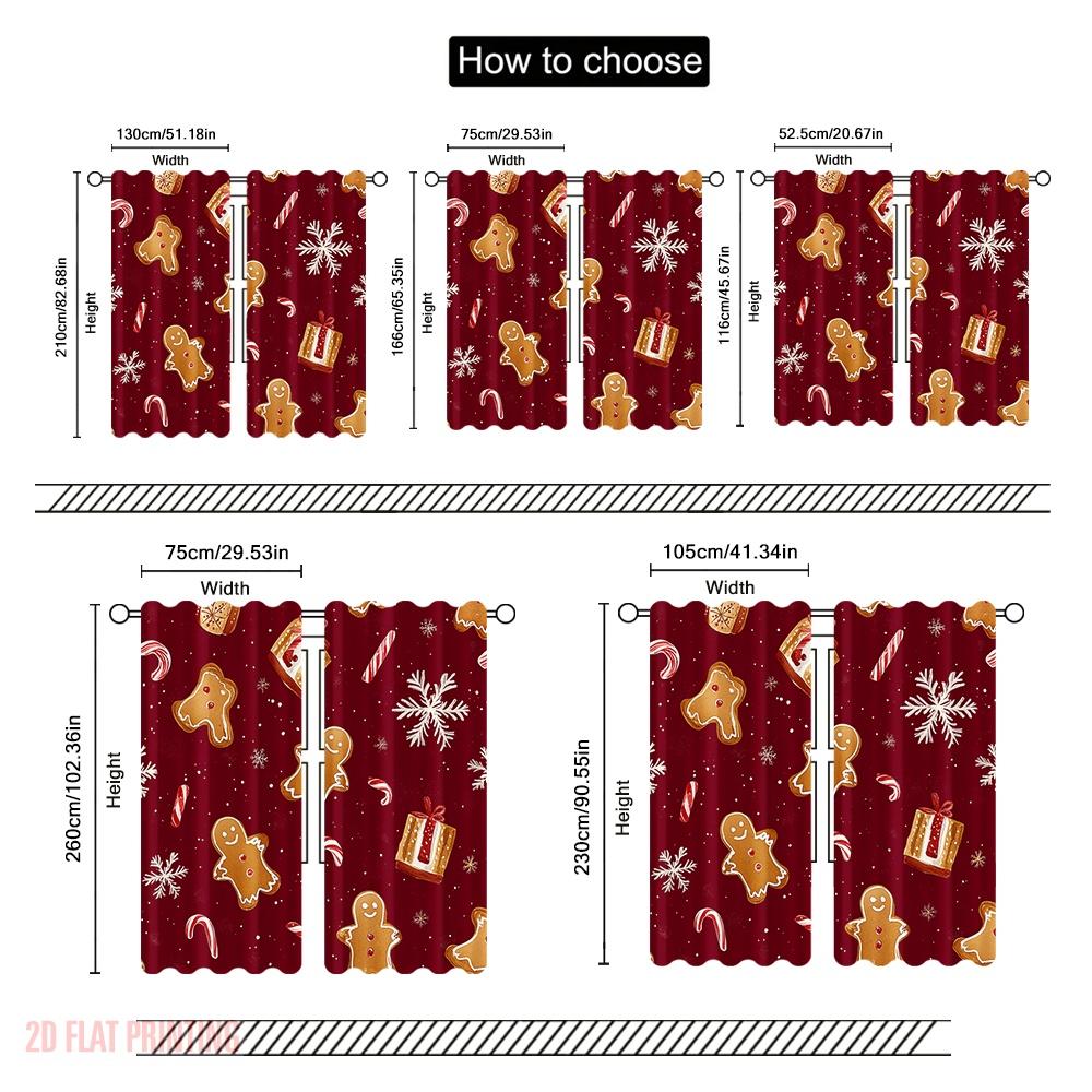 2 Stück, 2D-Flachdruckmuster Vorhänge Weihnachtsplätzchen Schneeflocken Süßigkeiten (2) Vielseitiger Stoff (ohne Stange) Vielseitig