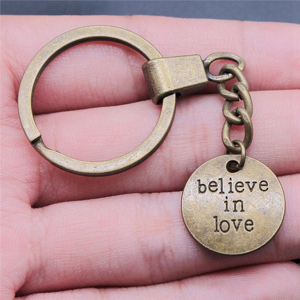 Encouragement Letter Om Yoga Tags Pendant Antique Bronze Metal Keychain with 30mm Ring for Family